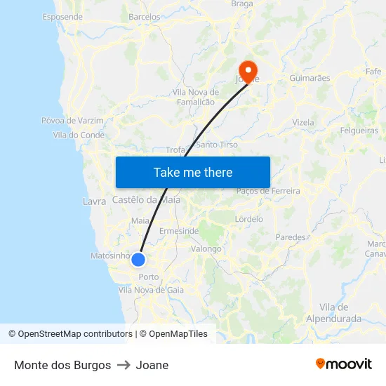 Monte dos Burgos to Joane map