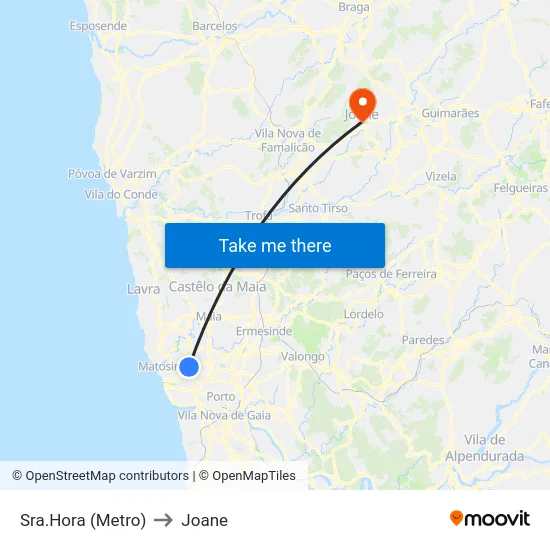 Sra.Hora (Metro) to Joane map