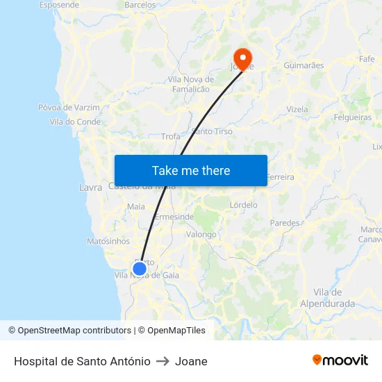 Hospital de Santo António to Joane map