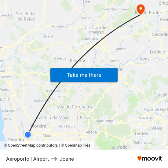 Aeroporto | Airport to Joane map