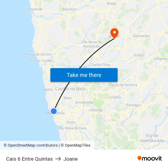 Cais 6 Entre Quintas to Joane map