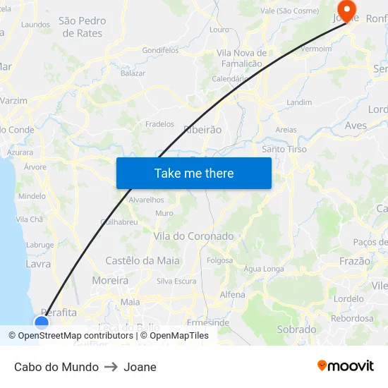 Cabo do Mundo to Joane map