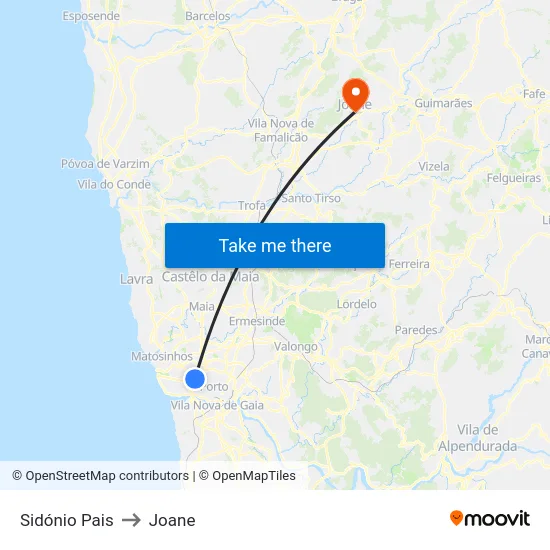 Sidónio Pais to Joane map