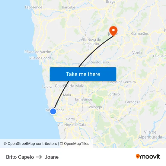 Brito Capelo to Joane map