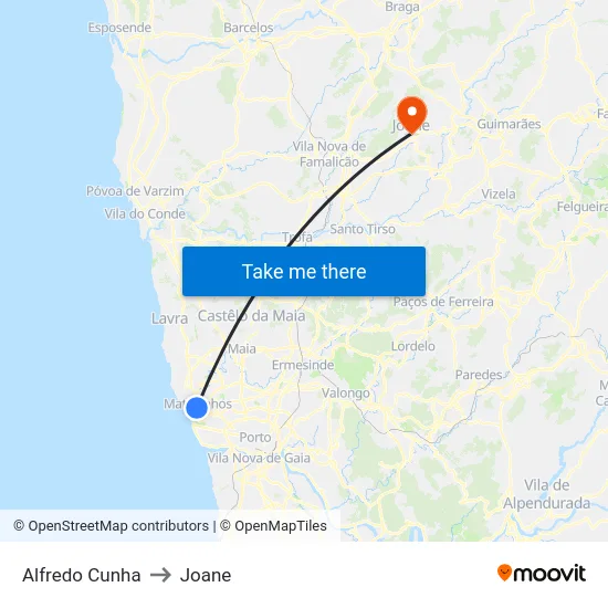 Alfredo Cunha to Joane map