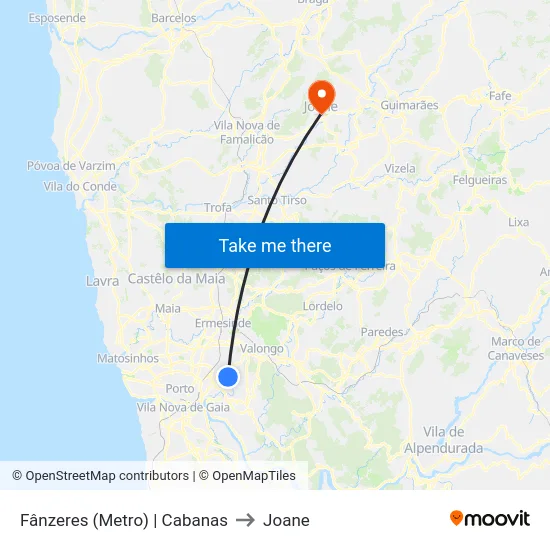 Fânzeres (Metro) | Cabanas to Joane map