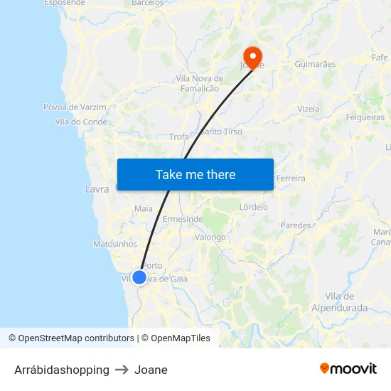 Arrábidashopping to Joane map