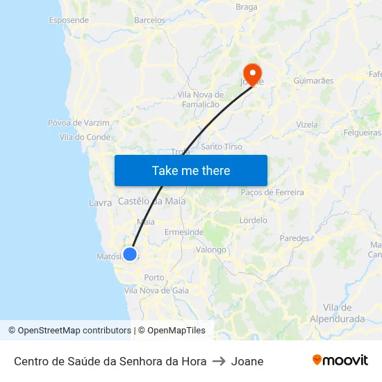 Centro de Saúde da Senhora da Hora to Joane map