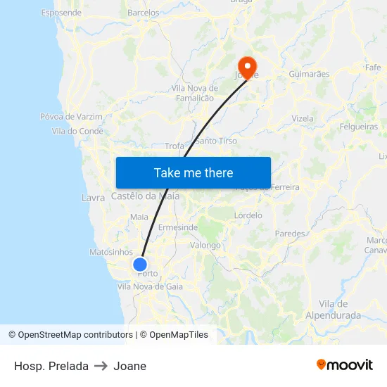 Hosp. Prelada to Joane map