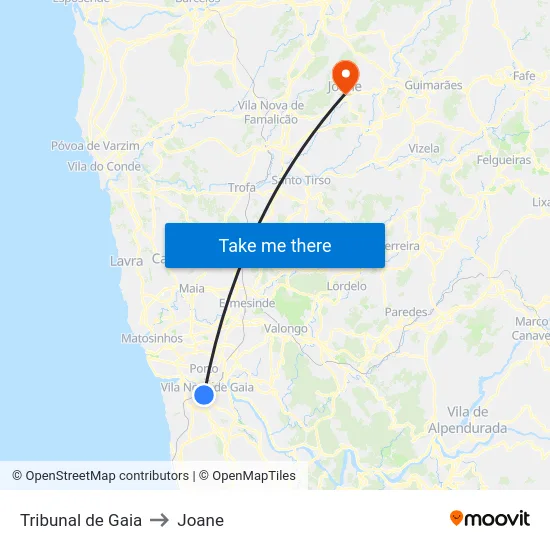 Tribunal de Gaia to Joane map