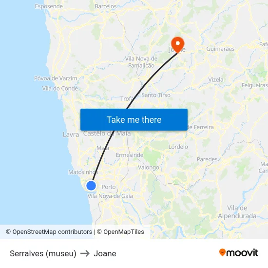 Serralves (museu) to Joane map