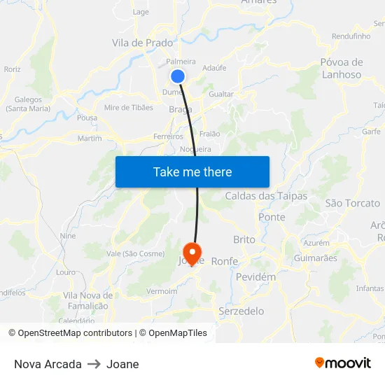 Nova Arcada to Joane map