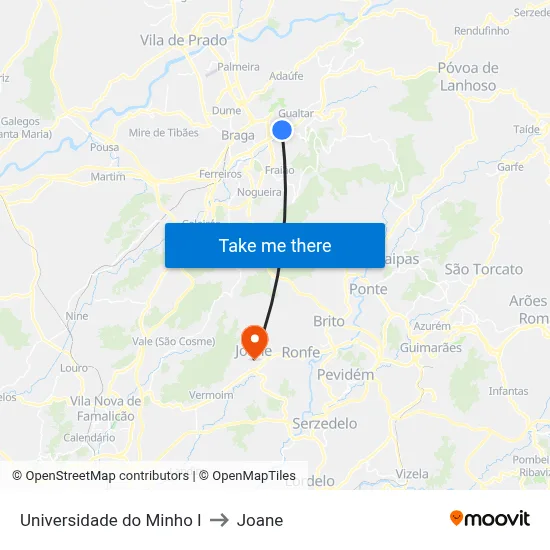 Universidade do Minho I to Joane map
