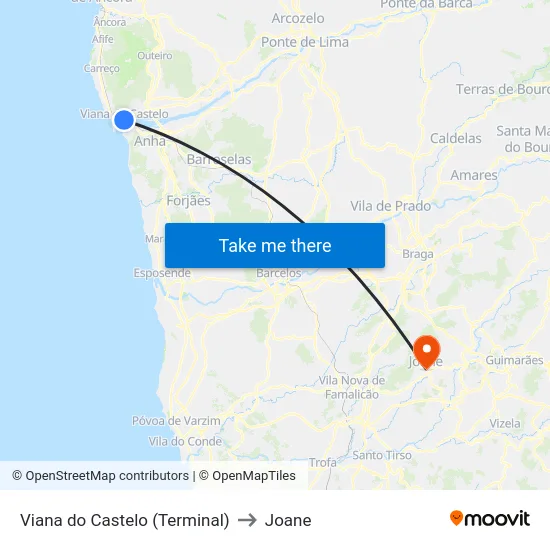 Viana do Castelo (Terminal) to Joane map