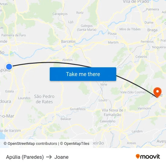 Apúlia (Paredes) to Joane map
