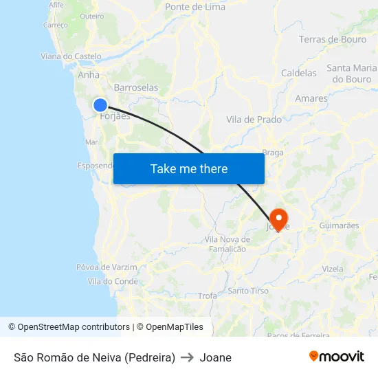 São Romão de Neiva (Pedreira) to Joane map