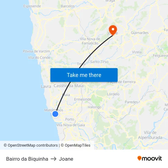 Bairro da Biquinha to Joane map