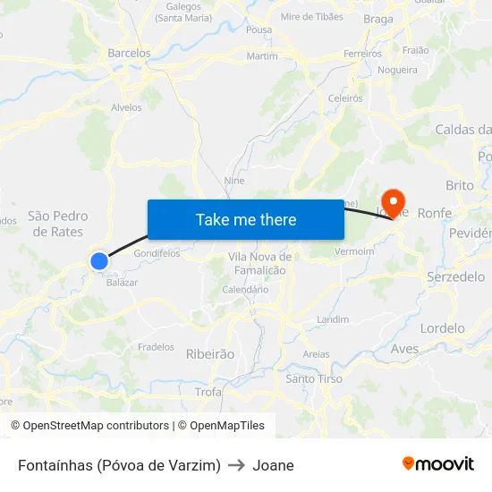 Fontaínhas (Póvoa de Varzim) to Joane map