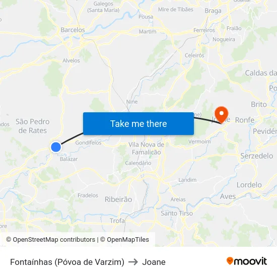 Fontaínhas (Póvoa de Varzim) to Joane map