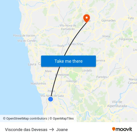 Visconde das Devesas to Joane map