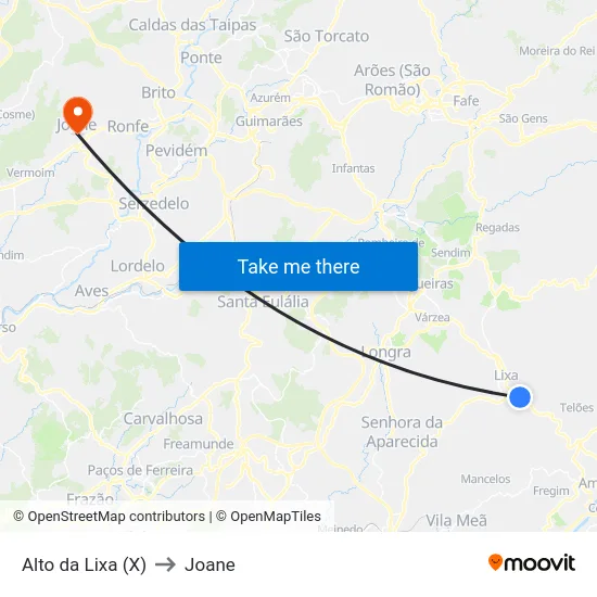 Alto da Lixa (X) to Joane map