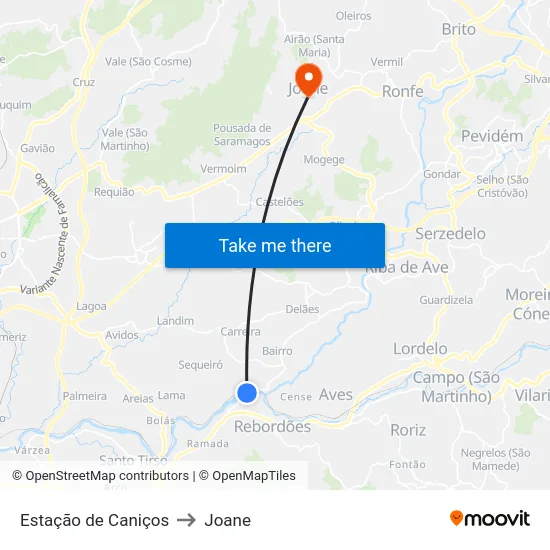 Estação de Caniços to Joane map