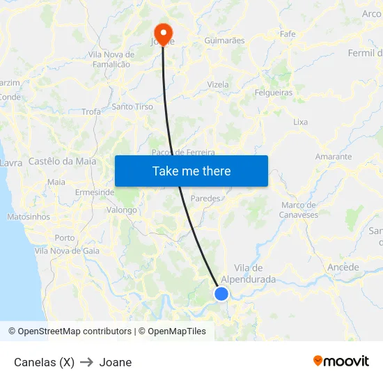 Canelas (X) to Joane map
