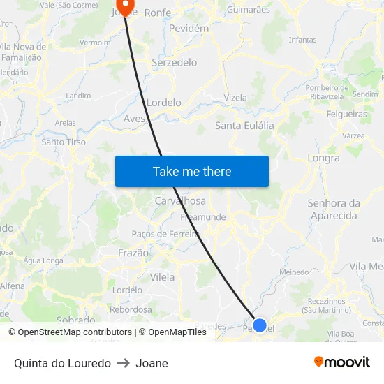 Quinta do Louredo to Joane map