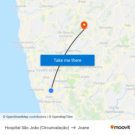 Hospital São João (Circunvalação) to Joane map