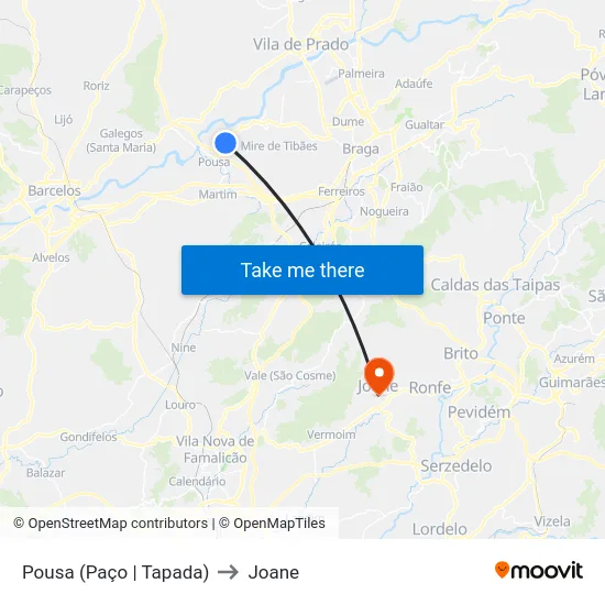 Pousa (Paço | Tapada) to Joane map