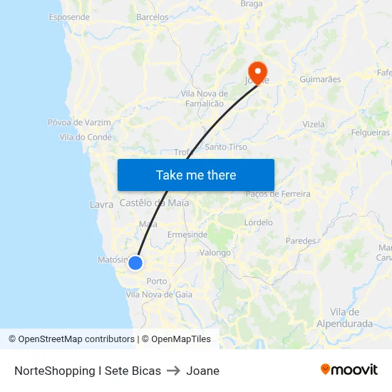 NorteShopping I Sete Bicas to Joane map