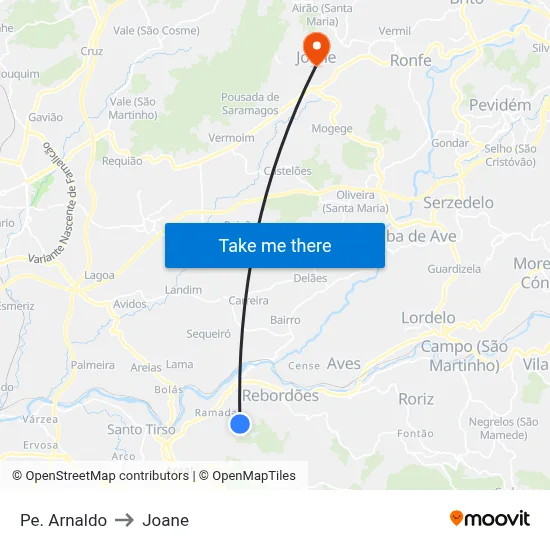 Pe. Arnaldo to Joane map