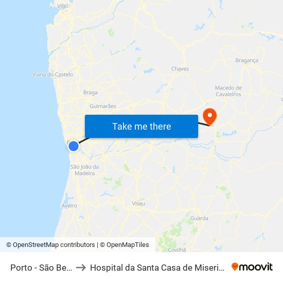 Porto - São Bento to Hospital da Santa Casa de Misericórdia map