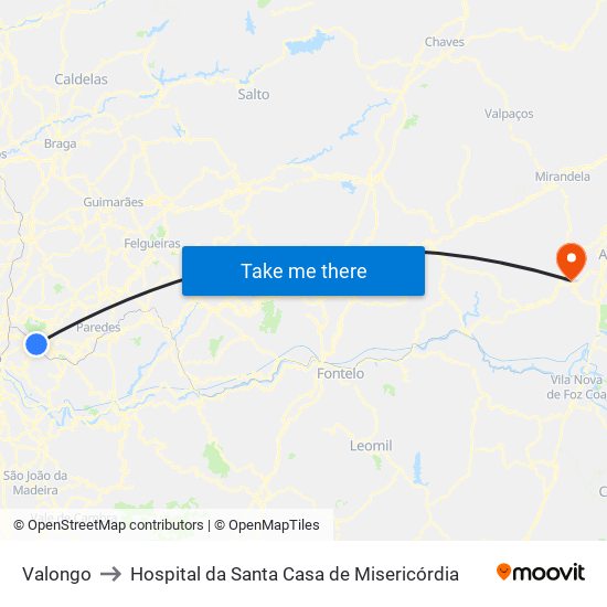 Valongo to Hospital da Santa Casa de Misericórdia map