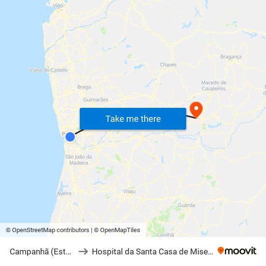 Campanhã (Estação) to Hospital da Santa Casa de Misericórdia map