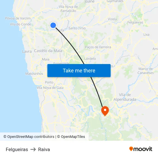 Felgueiras to Raiva map