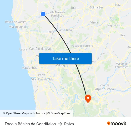 Escola Básica de Gondifelos to Raiva map