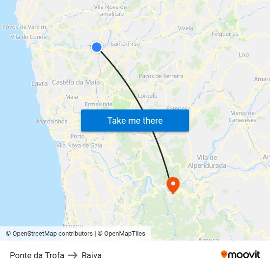Ponte da Trofa to Raiva map