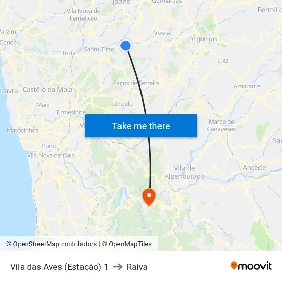 Vila das Aves (Estação) 1 to Raiva map