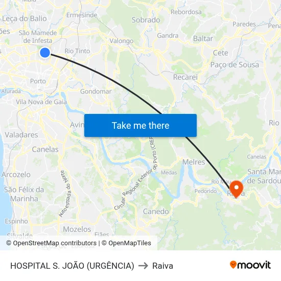 HOSPITAL S. JOÃO (URGÊNCIA) to Raiva map
