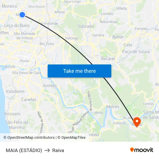 MAIA (ESTÁDIO) to Raiva map