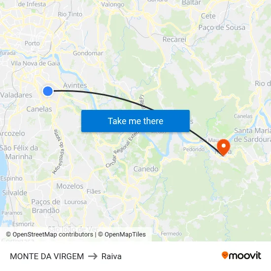 MONTE DA VIRGEM to Raiva map
