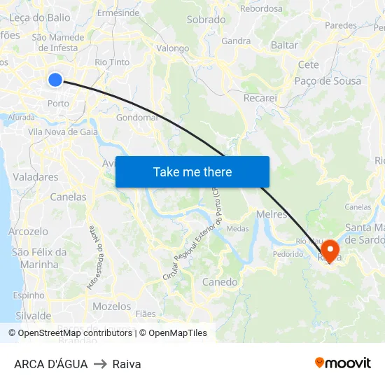 ARCA D'ÁGUA to Raiva map