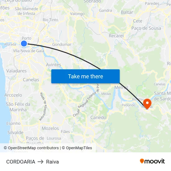 CORDOARIA to Raiva map