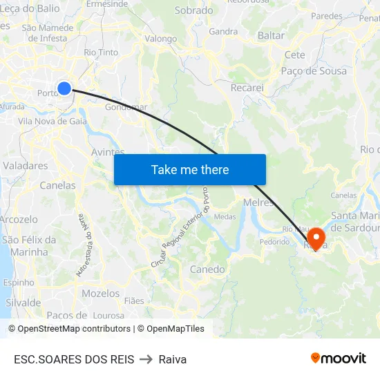 ESC.SOARES DOS REIS to Raiva map