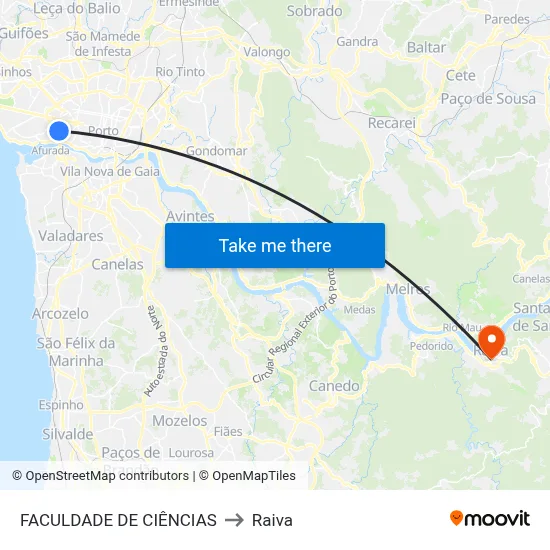 FACULDADE DE CIÊNCIAS to Raiva map
