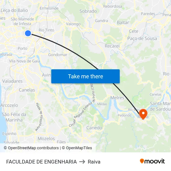 FACULDADE DE ENGENHARIA to Raiva map