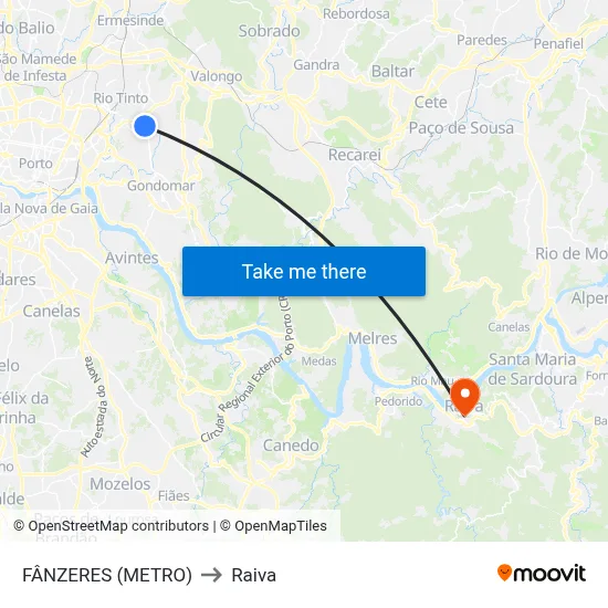 FÂNZERES (METRO) to Raiva map
