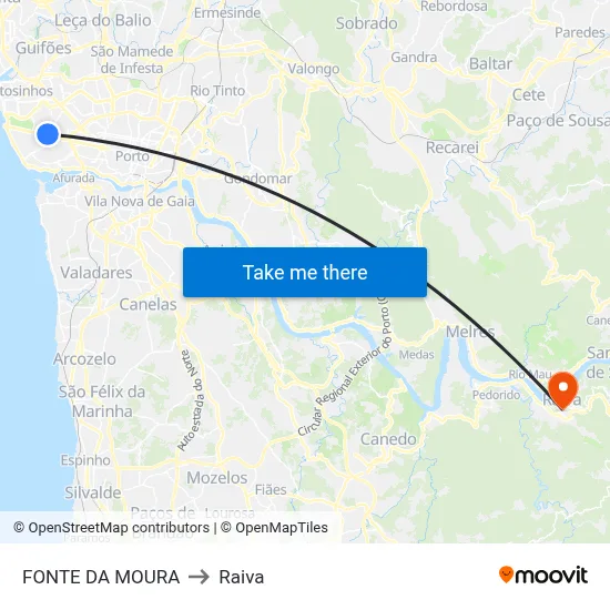 FONTE DA MOURA to Raiva map