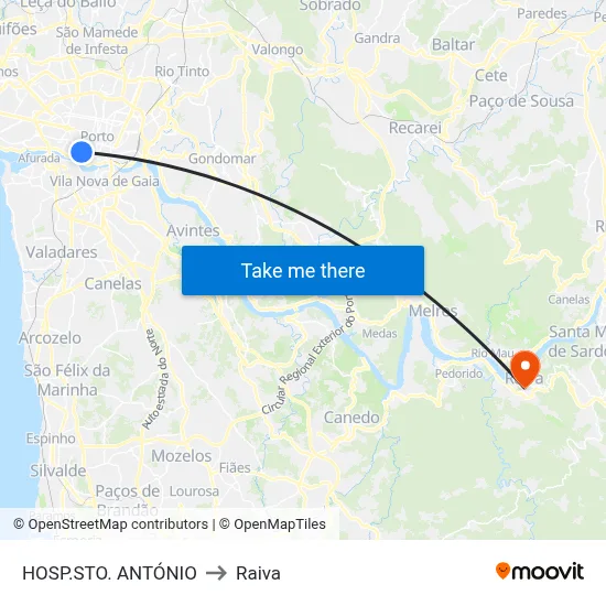 HOSP.STO. ANTÓNIO to Raiva map